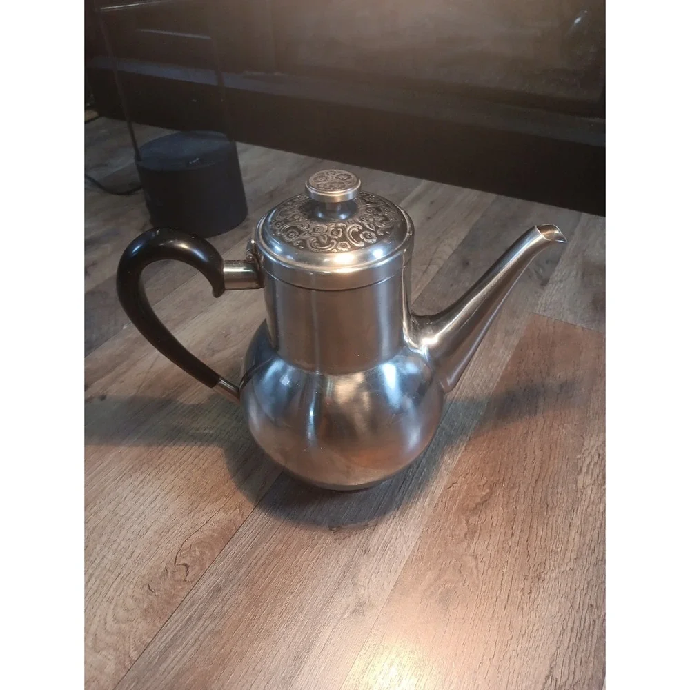 Vintage Stainless Steel Coffee‎ Pot with Decorative Top